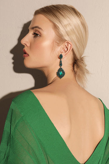 Mørkegrønne Rhinestone Dangle øredobber